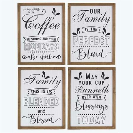 YOUNGS Wood Framed Coffee Wall Sign, Assorted Color - 4 Piece 21504